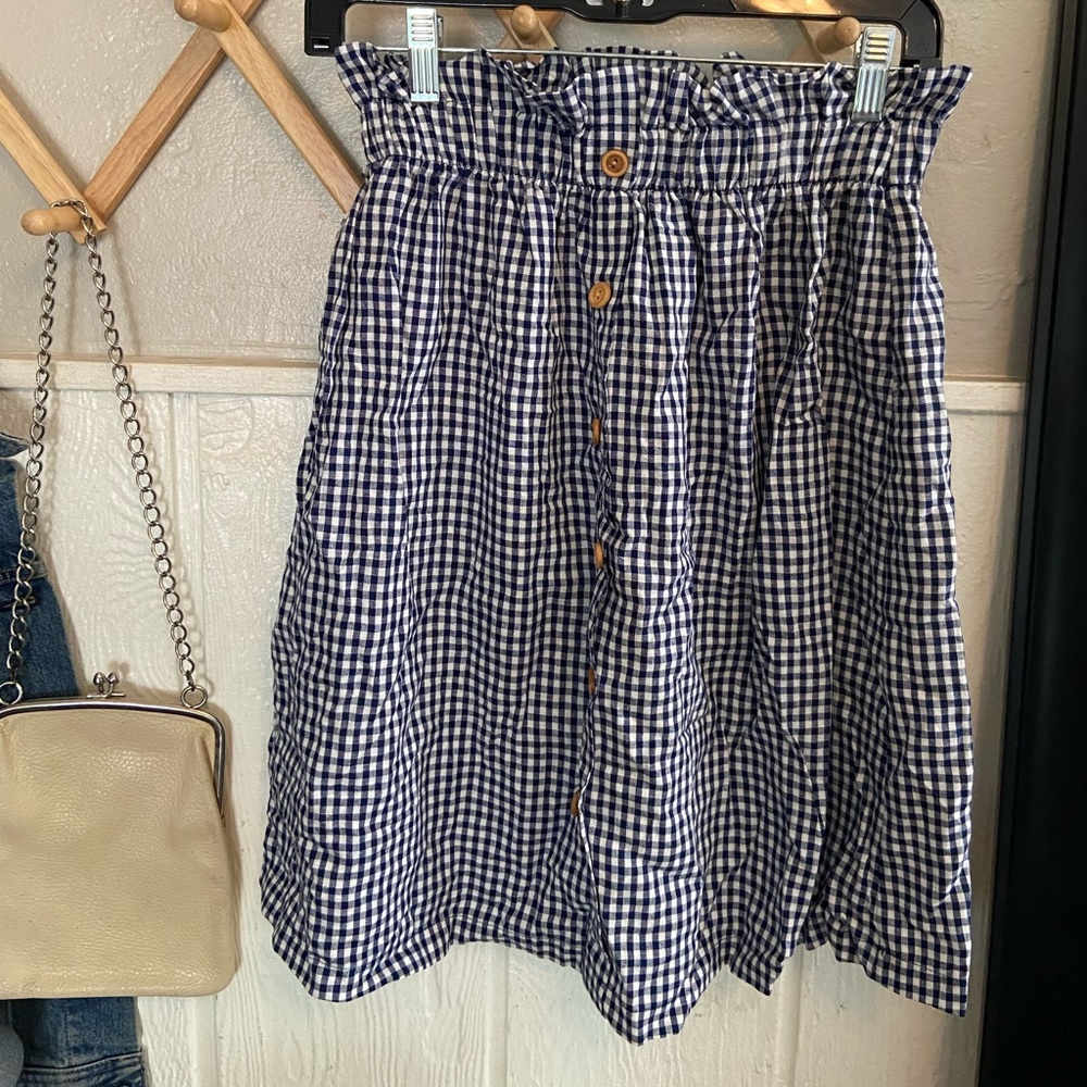 Gingham Paper Bag Button Front Skirt